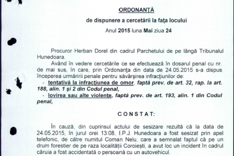 Ordonanta de dispunere a cercetarii la fata locului 24.05.2015